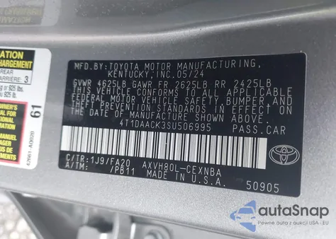 2025 Toyota Camry Le from USA, damaged, VIN 4T1DAACK3SU506995